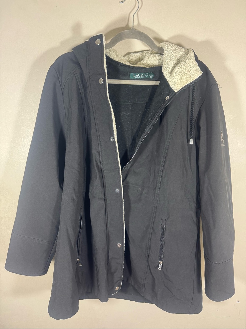 Ralph Lauren Black Sherpa-Lined Raincoat with Hood
